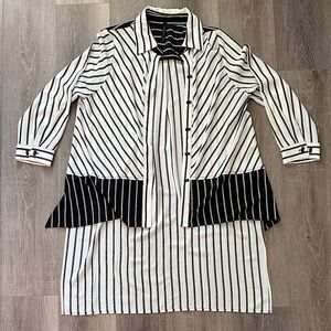 Black & White Striped Trench Coat - Classic Contrast